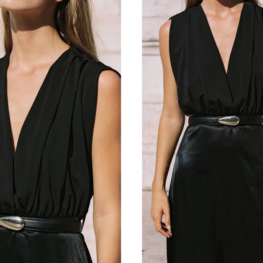 ZARA BELTED COMBINATION MIDI DRESS - Picture 7 of 8